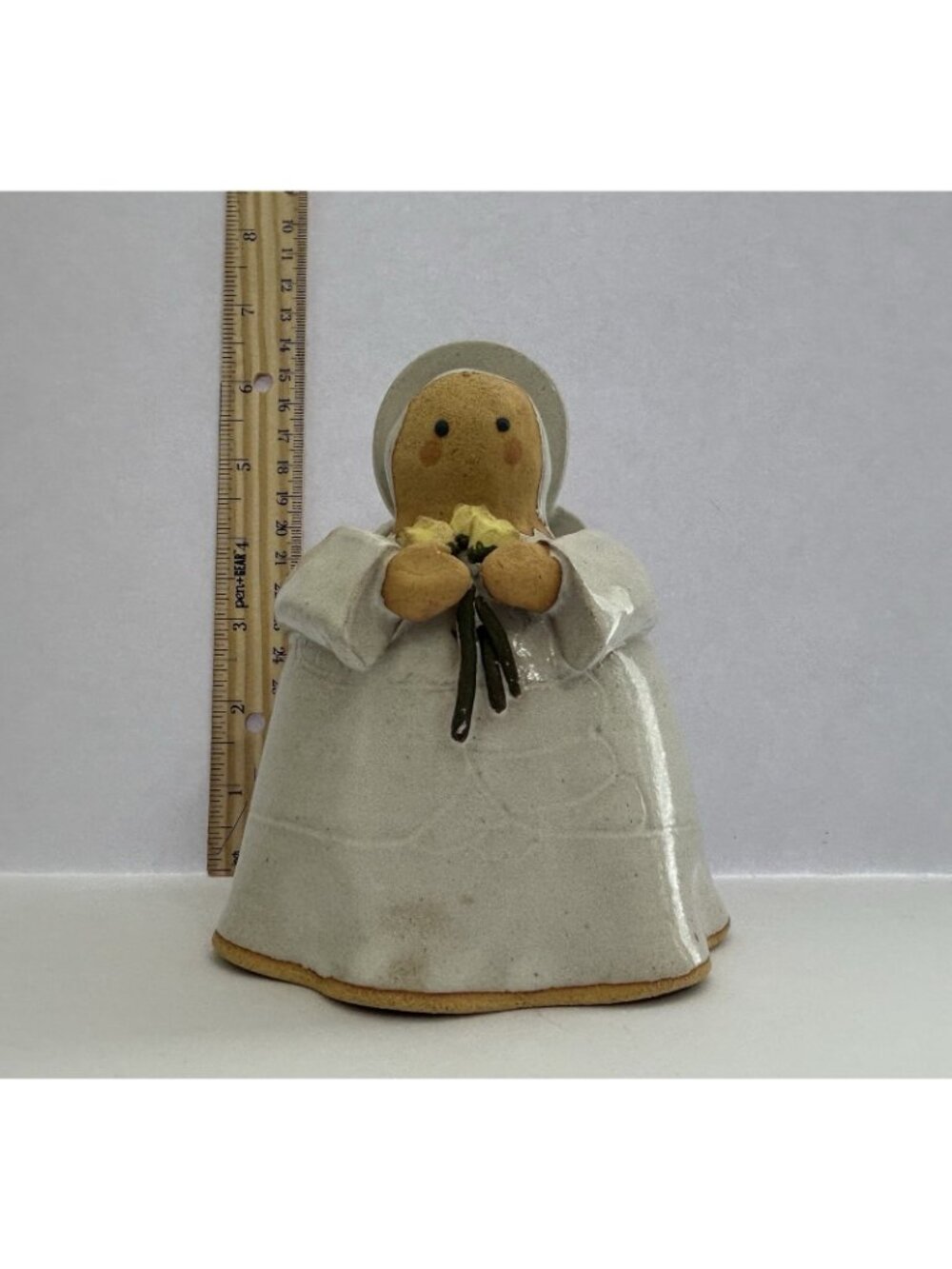 Pottery Angel Figurine Yellow Flowers Handmade Decorative Farmhouse Cottagecore - Picture 2 of 10